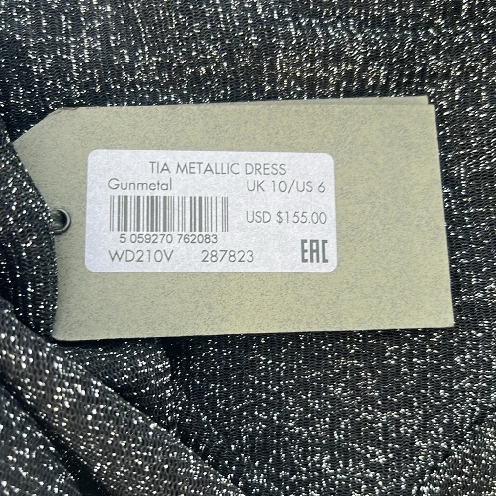 NWT Metallic ALLSAINTS Tia Mini Dress Gunmetal Black 6 - Picture 3 of 5